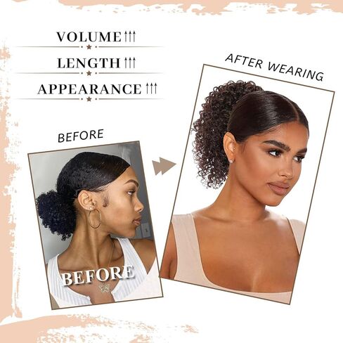 Drawstring Ponytail for Black Women Kinky Curly Ponytail for Black Women Curly Ponytail Extension for Black Women Black ponytail extension drawstring curly Synthetic Hair Extensions (10 inch) in Saudi Arabia