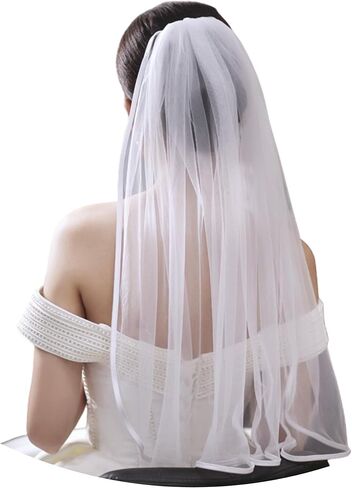 Wedding Veil with Comb, 2-Tier Sheer Tulle, Ivory and White, Velo de Novia para Boda, Classy Bridal Veil, Bride Accesories in Kuwait