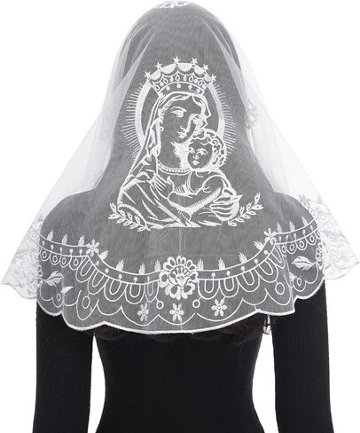 Bozidol Veils for Church Catholic, D Shaped Madonna and Child Mantilla Chapel Veil, Latin Mass Lace Head Coverings for Women in Saudi Arabia