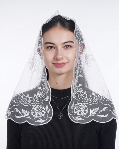 Bozidol Veils for Church Catholic, D Shaped Madonna and Child Mantilla Chapel Veil, Latin Mass Lace Head Coverings for Women in Saudi Arabia