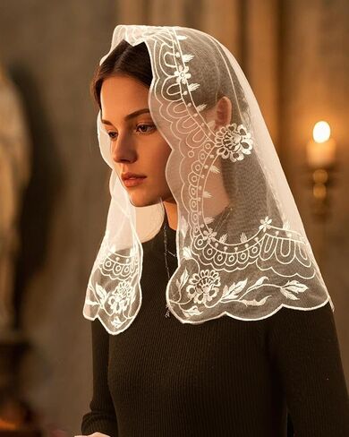Bozidol Veils for Church Catholic, D Shaped Madonna and Child Mantilla Chapel Veil, Latin Mass Lace Head Coverings for Women in Saudi Arabia