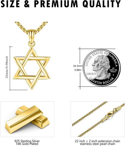 925 Sterling Silver Star of David Pendant Necklace with Stainless Steel Chain in Saudi Arabia