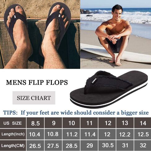 DWG Men's Soft Flip-Flop Sandals, Light Weight, Shock Proof, Non-Slip, Wide Sole, Canvas Strap, Comfort Thong Slippers for Indoor and Outdoor Beach,Size 8.5-14 in Saudi Arabia