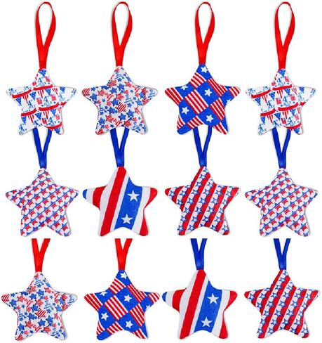 Felt Fabric Stars Hanging Ornament, 12 Pieces Set, 4th of July Patriotic Fabric Star Ornament, Red White Blue Stars Tree Ornaments for Memorial Day Veteran Day Hanging Decorations (Blue) in Saudi Arabia