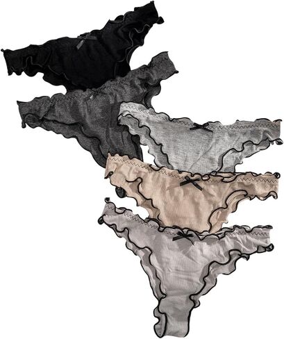 GORGLITTER Women's 5 Packs Lettuce Trim Panties Cute Underwear Low Rise Brief in Saudi Arabia
