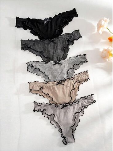 GORGLITTER Women's 5 Packs Lettuce Trim Panties Cute Underwear Low Rise Brief in Saudi Arabia