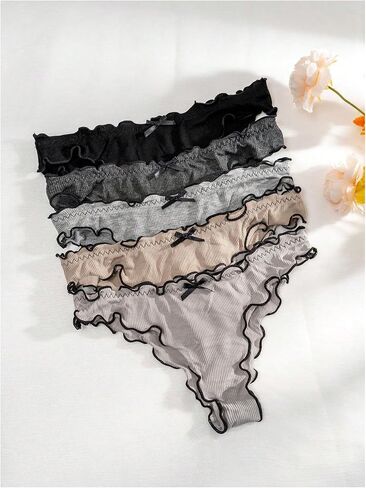 GORGLITTER Women's 5 Packs Lettuce Trim Panties Cute Underwear Low Rise Brief in Saudi Arabia