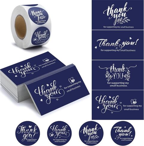 600 Pieces Thank You For Supporting My Small Business Cards and Stickers Set - Pink Gold Foil Thank You Cards for Retail Store Package Insert Envelope Seals Business Owner Sellers in Saudi Arabia