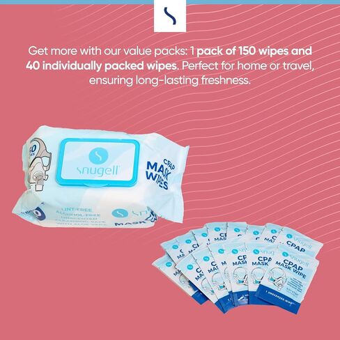 Snugell Unscented Jumbo Pack CPAP Mask Wipes – 150 Wipes Per Pack – Value Size with 190 Wipes – Lint & Alcohol-Free – Perfect for Effective, Easy Cleaning & Sanitizing of CPAP Masks, Tubes & Devices in Saudi Arabia