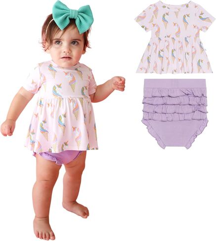 Posh Peanut Two Piece Set - Short Sleeve Peplum Top & Shorts Set - Breathable Viscose from Bamboo Baby Girl Outfits in Kuwait