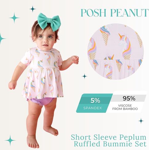 Posh Peanut Two Piece Set - Short Sleeve Peplum Top & Shorts Set - Breathable Viscose from Bamboo Baby Girl Outfits in Kuwait