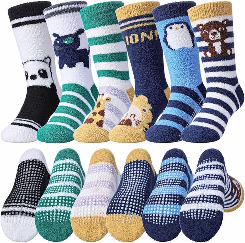 Linemin Kids Boys الصغار الجوارب الغامضة مع قبضة لطيف ممتع حيوان دافئ الشتاء الشتاء دافئة غير قسيمة الجوارب 6 أزواج in Kuwait