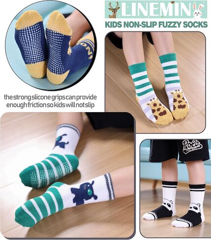 Linemin Kids Boys الصغار الجوارب الغامضة مع قبضة لطيف ممتع حيوان دافئ الشتاء الشتاء دافئة غير قسيمة الجوارب 6 أزواج in Kuwait