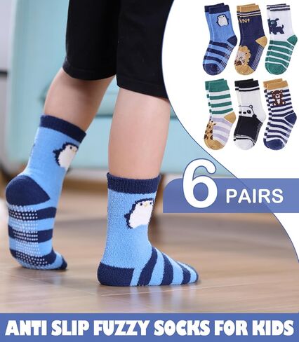 Linemin Kids Boys الصغار الجوارب الغامضة مع قبضة لطيف ممتع حيوان دافئ الشتاء الشتاء دافئة غير قسيمة الجوارب 6 أزواج in Kuwait
