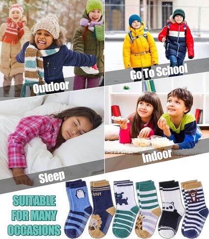 Linemin Kids Boys الصغار الجوارب الغامضة مع قبضة لطيف ممتع حيوان دافئ الشتاء الشتاء دافئة غير قسيمة الجوارب 6 أزواج in Kuwait