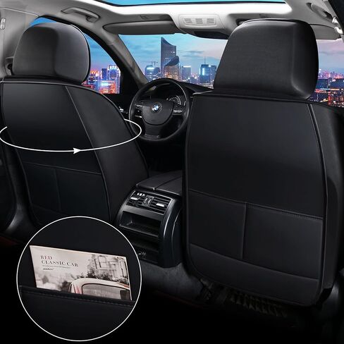 Zvaluqy06 Comfortable Leather Auto Car Seat Covers Front & Rear Seat Protector Fit Sedan SUV 5 Seats Full Set Universal Fit (Black and Pink) in Kuwait
