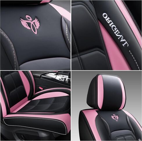 Zvaluqy06 Comfortable Leather Auto Car Seat Covers Front & Rear Seat Protector Fit Sedan SUV 5 Seats Full Set Universal Fit (Black and Pink) in Kuwait
