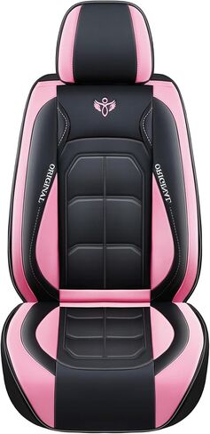 Zvaluqy06 Comfortable Leather Auto Car Seat Covers Front & Rear Seat Protector Fit Sedan SUV 5 Seats Full Set Universal Fit (Black and Pink) in Kuwait