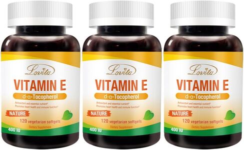 Lovita Vitamin E 400 IU Softgels, Natural Vitamin E 268 mg (as D Alpha Tocopherol), Vegan Vitamin E for Healthy Skin, Hair, Nails & Immune System Support, 120 Vegetarian Softgels in Saudi Arabia