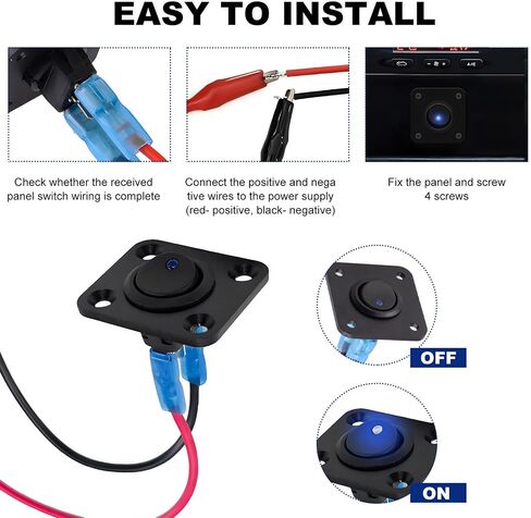 لوحة تبديل تبديل الروك ، DC 12V 20A مقاوم ليد الأزرق المقاوم للماء ، مفاتيح تبديل مستديرة ، مضاءة على مفتاح SPST للسيارات ، RVS ، الحافلات ، المقطورة ، العربة ، القارب إلخ in Kuwait