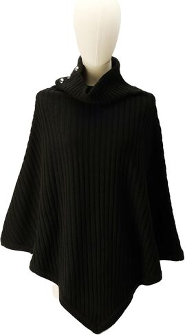 Michael Kors Women's Wide Rib Button Turtleneck Poncho in Saudi Arabia