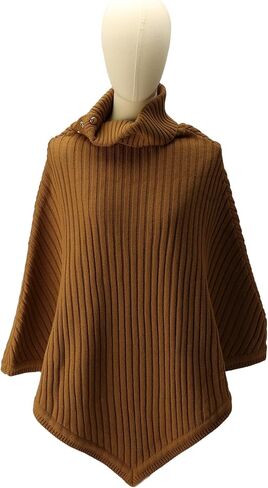 Michael Kors Women's Wide Rib Button Turtleneck Poncho in Saudi Arabia