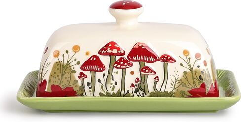 Fungi Fun Mushroom Butter Dish With Lid For Countertop Ceramic Butterdish, Red Mushroom Butter Container, Butter Tray Large Butter Dish Covered in Kuwait