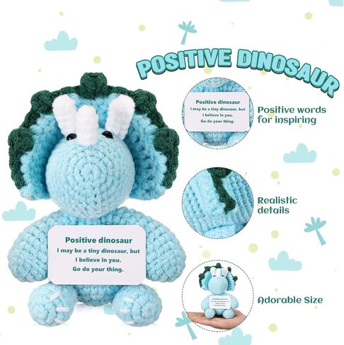 Positive Bear Unicorn Trash Can Dinosaur Crochet with Card, Appreciation Gift for Coworker, Friend, Teacher, Sister, Mom, Christmas, Birthday, Thank You Gift Women Men(Green,Dinosaur) in Saudi Arabia