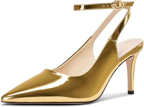 DearOnly Womens Pointed Toe Closed Slingback Stiletto High Heels Ankle Strap Party Pumps Patent Leather Dress Shoes 3.2 Inches Heels in Kuwait
