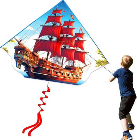 HENGDA KITE Sailboat Kite,for Kids and Adults,Easy to Fly,Excellent Fabric and Structure Design,The Pictures are Beautiful in high Definition,Suitable for Beginners(42x23) in Blue in Saudi Arabia