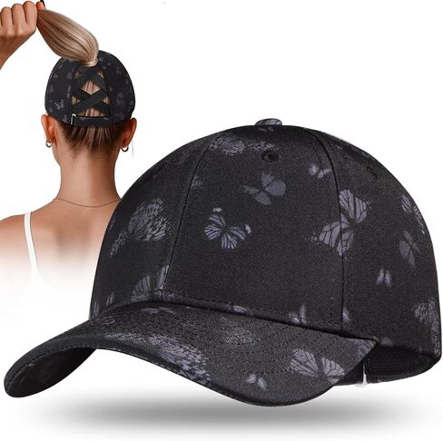 Flafens High Ponytail Hats for Women Baseball Caps - Cute Summer Adjustable Criss Cross Sports Running Pony Tail Hat Ladies in Kuwait