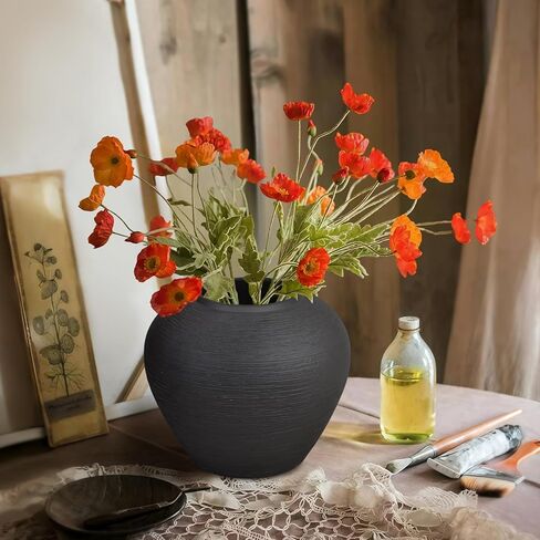 مزهرية خزفية سوداء ريفية مزهرية زهرة عتيقة، 13.4 بوصة من الفخار الطيني طويل القامة مزهرية أرضية مزرعة ريفية من أجل بساطتها ديكور المنزل قطعة مركزية جمالية لغرفة المعيشة وغرفة النوم والزفاف in Kuwait