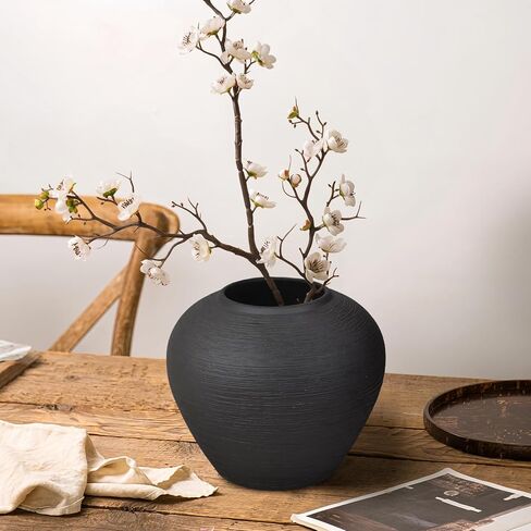 مزهرية خزفية سوداء ريفية مزهرية زهرة عتيقة، 13.4 بوصة من الفخار الطيني طويل القامة مزهرية أرضية مزرعة ريفية من أجل بساطتها ديكور المنزل قطعة مركزية جمالية لغرفة المعيشة وغرفة النوم والزفاف in Kuwait