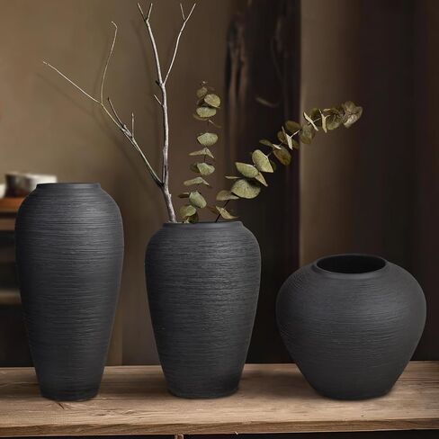 مزهرية خزفية سوداء ريفية مزهرية زهرة عتيقة، 13.4 بوصة من الفخار الطيني طويل القامة مزهرية أرضية مزرعة ريفية من أجل بساطتها ديكور المنزل قطعة مركزية جمالية لغرفة المعيشة وغرفة النوم والزفاف in Kuwait