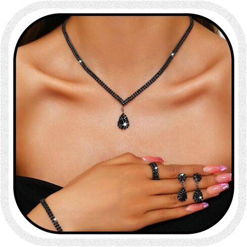 Aukmla Rhinestones Bridal Wedding Jewelry Set Crystal Necklaces Earrings Bracelet Ring Sets Prom Jewelry for Women and Brides in Kuwait