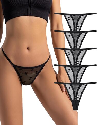 Justgoo G-String Thongs for Women T-back Lace Hollow Out Thongs Sexy Low Waist Underwear Panties 5 Pack in Saudi Arabia