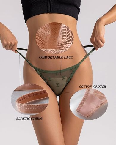 Justgoo G-String Thongs for Women T-back Lace Hollow Out Thongs Sexy Low Waist Underwear Panties 5 Pack in Saudi Arabia