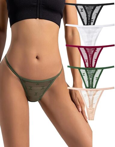 Justgoo G-String Thongs for Women T-back Lace Hollow Out Thongs Sexy Low Waist Underwear Panties 5 Pack in Saudi Arabia