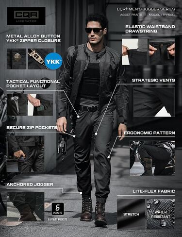 CQR Men's Flex Lightweight Joggers, Elastic Waist Drawstring Casual Pants, Tapered Fit Water Resistant Outdoor Cargo Pants in Kuwait