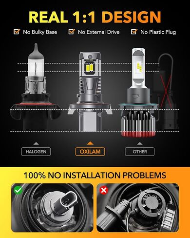 OXILAM 9008 H13 LED Bulbs, 900% Ultra-Bright, 6500K Pure White 9008 Fog Light, Easy Plug-N-Play Installation, IP68 Waterproof, Pack of 2 in Kuwait