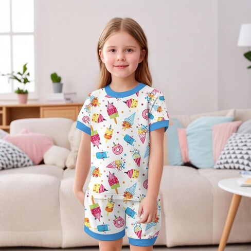 LQSZ Girls Pajamas Short Sleeve Toddler Girl Summer Pajamas 3 Piece Pjs Set Sleepwear for Girls 3-10 Years in Saudi Arabia