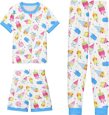 LQSZ Girls Pajamas Short Sleeve Toddler Girl Summer Pajamas 3 Piece Pjs Set Sleepwear for Girls 3-10 Years in Saudi Arabia
