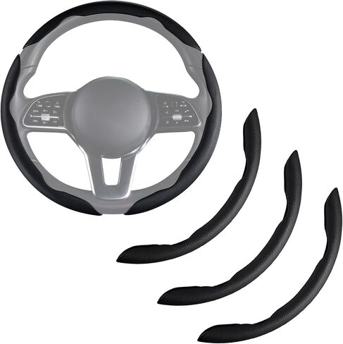 Nappa Leather Car Steering Wheel Cover for Men Women, Ultra-Thin Non-Slip Breathable Microfibre, Universal for 14.5"-15" Steering Wheel - Black in Kuwait