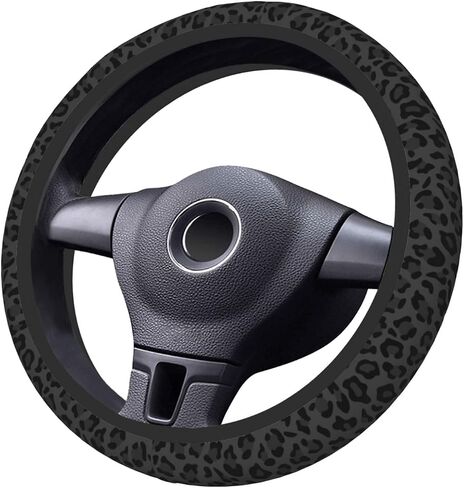 Black and Grey Checkered Steering Wheel Cover Anti-Slip and Practical 14.5-15 Inch Universal Steering Wheel Cover with 2 Pieces Car Coasters Suitable for Men Women in Saudi Arabia