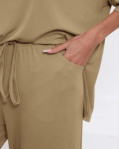 Womens Lounge Set 2 Piece Outfits Casual Loose Fit Short Sleeve Tops and Wide Leg Pants Tracksuits in Kuwait
