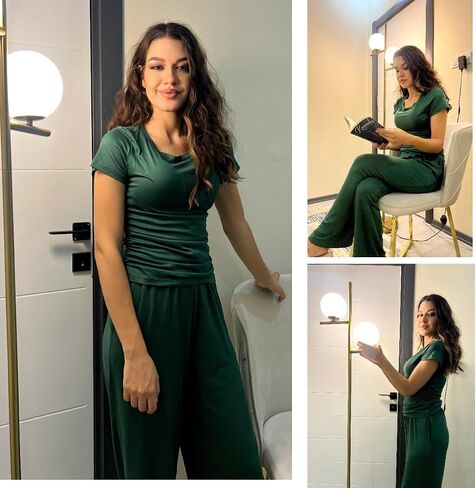 Ekouaer Women's 2 Piece Sets Outfits Short Sleeve Wide Leg Tracksuits Casual Lounge Set Matching Sets with Pockets in Kuwait