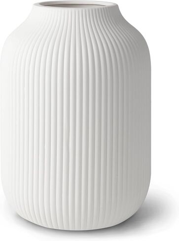 Ceramic Vase with Grooves - Waterproof Flower Vase in Matte Black for Fresh Flowers, Dried Flowers, Pampas Grass, Large 20cm High Vase as a Gift, Decoration for Living Room, Bedroom, Office. in Kuwait