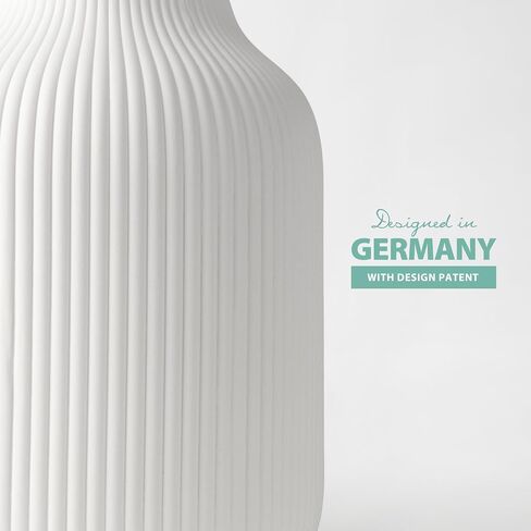 Ceramic Vase with Grooves - Waterproof Flower Vase in Matte Black for Fresh Flowers, Dried Flowers, Pampas Grass, Large 20cm High Vase as a Gift, Decoration for Living Room, Bedroom, Office. in Kuwait