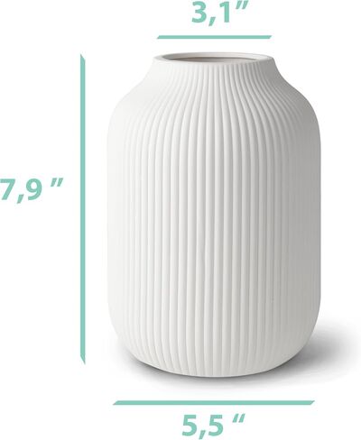 Ceramic Vase with Grooves - Waterproof Flower Vase in Matte Black for Fresh Flowers, Dried Flowers, Pampas Grass, Large 20cm High Vase as a Gift, Decoration for Living Room, Bedroom, Office. in Kuwait