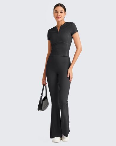 G4Free Ribbed Flare Yoga Pants for Women High Waisted Bell Bottom Leggings Tummy Control Petite/Regular/Tall in Saudi Arabia